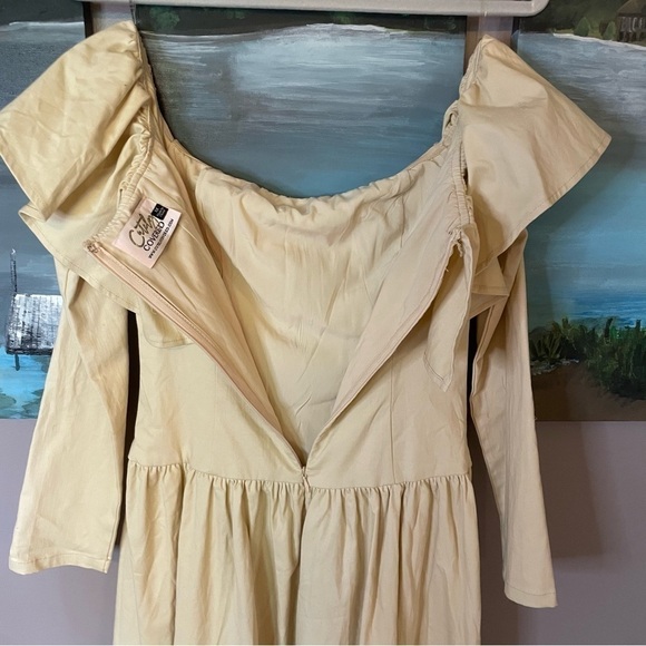 Cutely Covered Beige Long Sleeve Off Shoulder Midi Dress - Picture 9 of 14